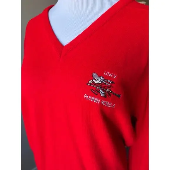 VTG 80's/90's Fiesta Women's UNLV Runnin Rebels Red V Neck Pullover Sweater Sz S - Picture 8 of 8